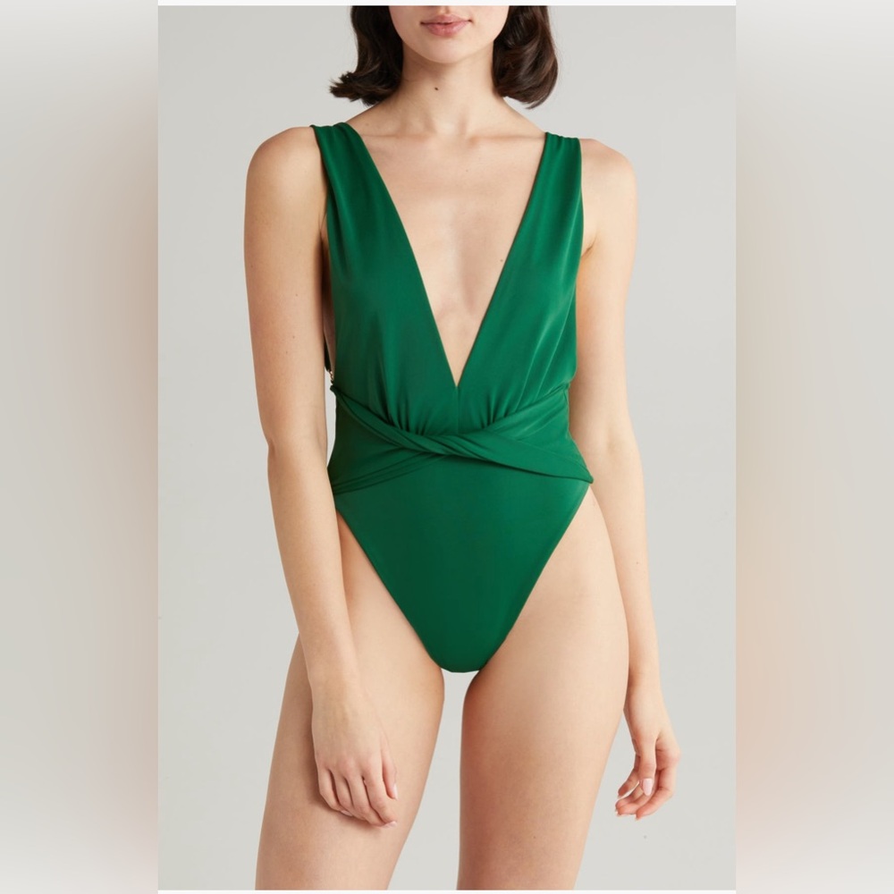 Agua Bendita Ellis Dreamin Plunge One-Piece Swimsuit, Size Large, $198